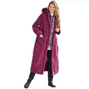 Woman Within Long Hooded Berber Fleece Coat